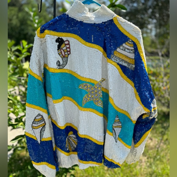 Vintage Cache Nautical Sequin Coat, oversized small. - Picture 2 of 11